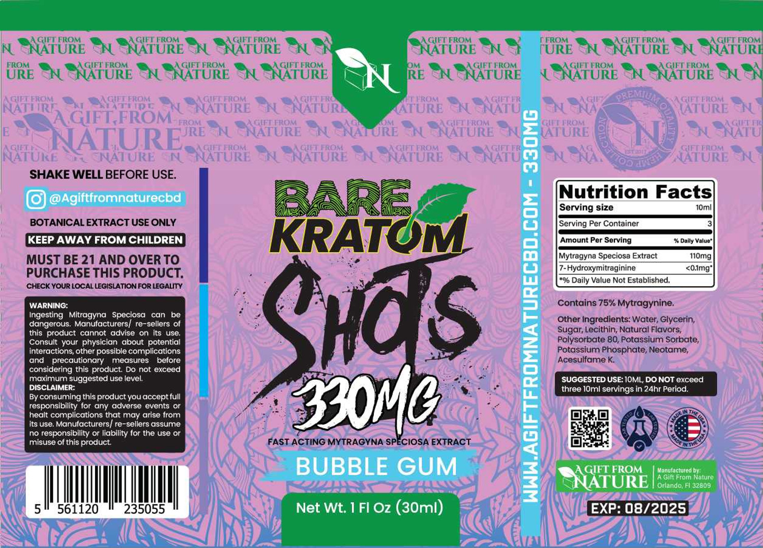BARE KRATOM SHOTS - BUBBLE GUM - 330MG - Image 2
